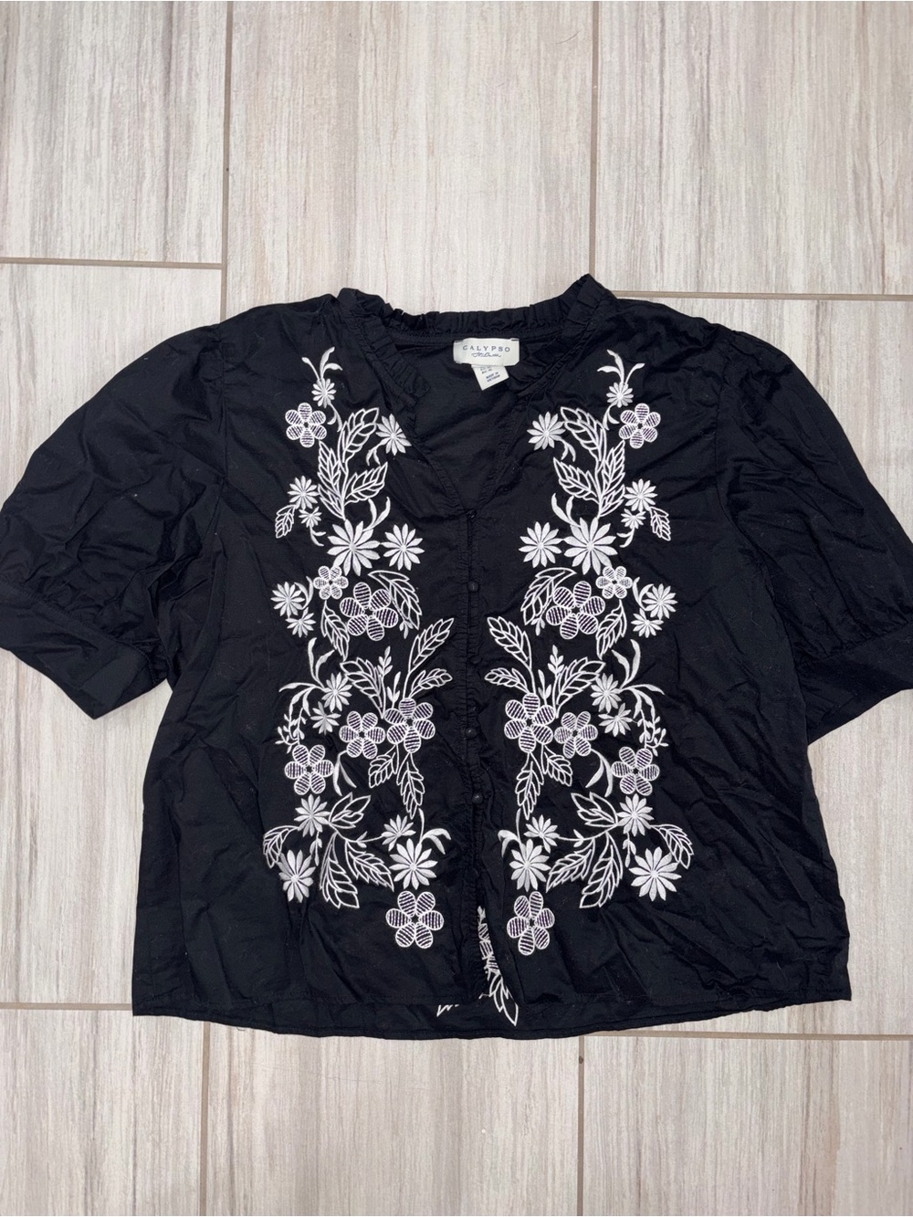 Calypso St Barth women’s blouse black with floral lace embroidery size XL